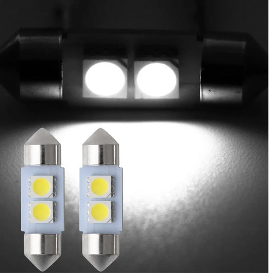 31MM LED Dome Reading License Trunk Door Light 12V White with Polarity (2 Bulbs)