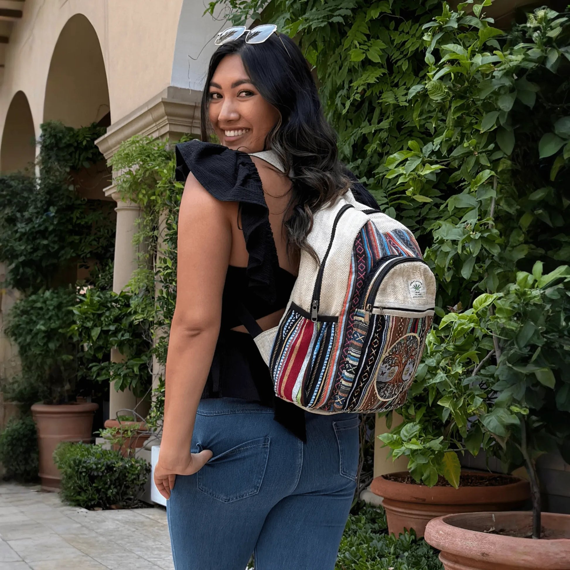 Kathmandu Collection Handmade Cotton and Hemp Tree of Life Backpack