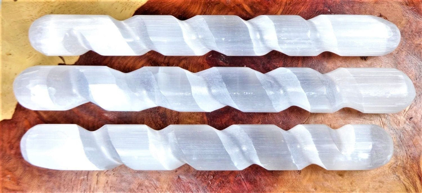 Selenite Crystal Spiral Wand (5-6 Inches) Gemstone Decor Carving Supply