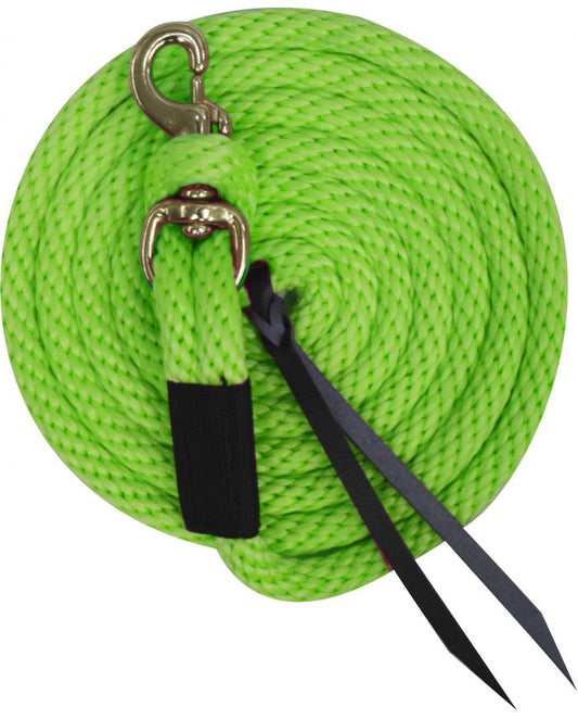 LIME 5/8" x 10' Deluxe poly lead with removable brass snap and leather ends.