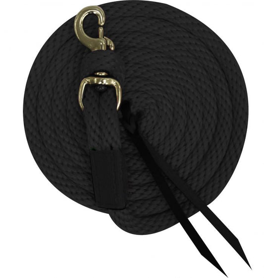 BLACK 5/8" x 10' Deluxe poly lead with removable brass snap and leather ends.