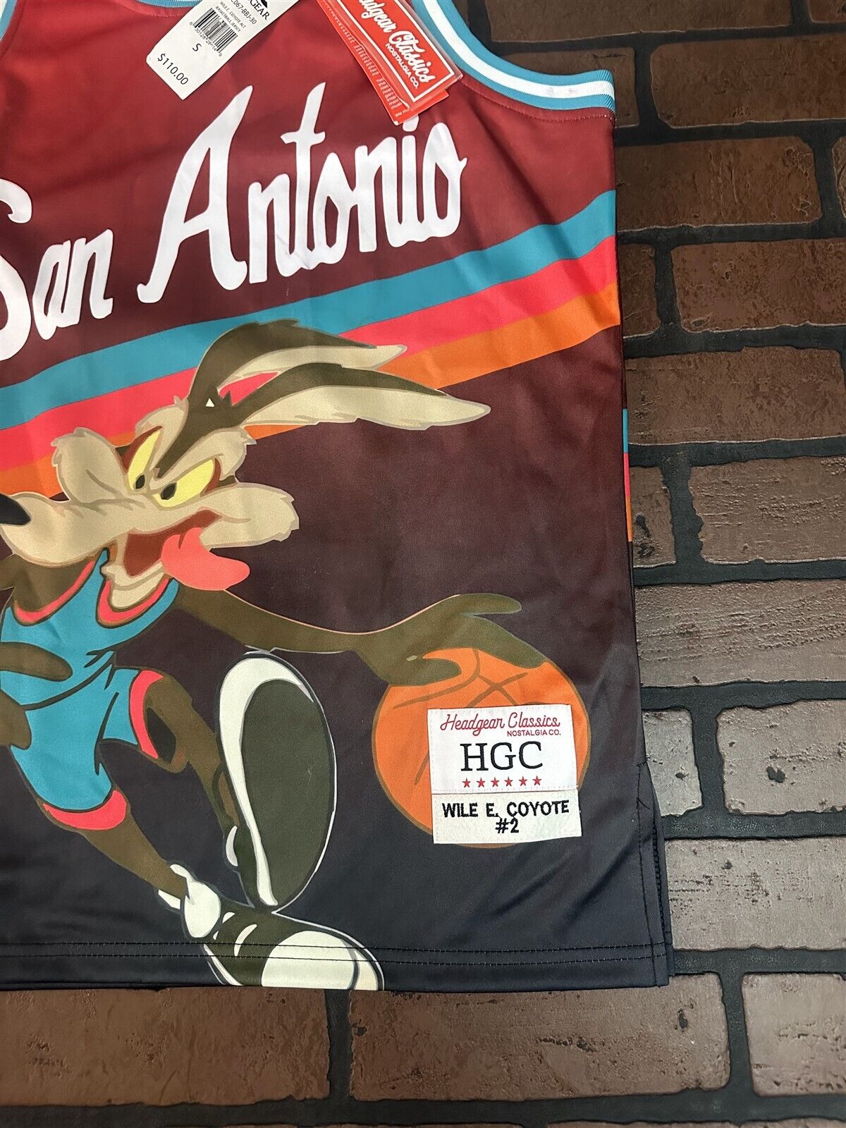 WILE E COYOTE/SAN ANTONIO Red Headgear Classics Basketball Jersey ~New~ S M XL