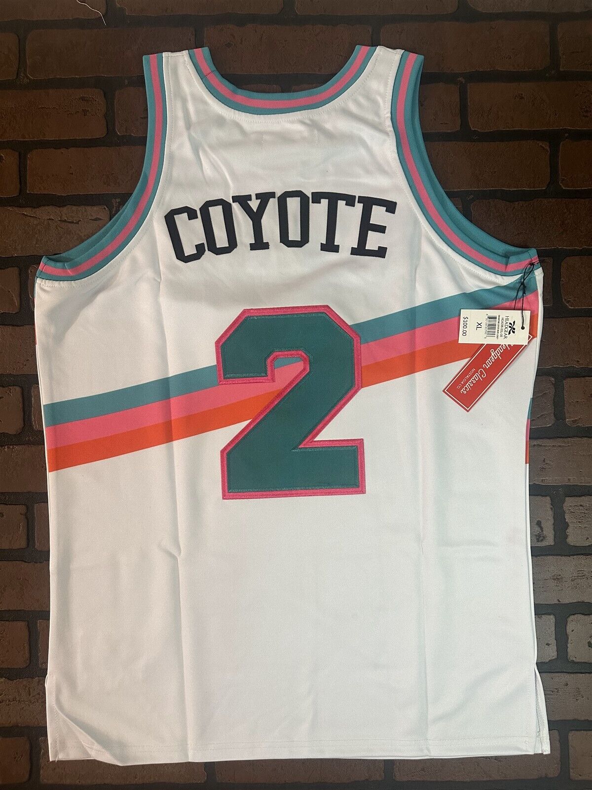 WILE E COYOTE/SAN ANTONIO White Headgear Classics Basketball Jersey~New~XL 2XL