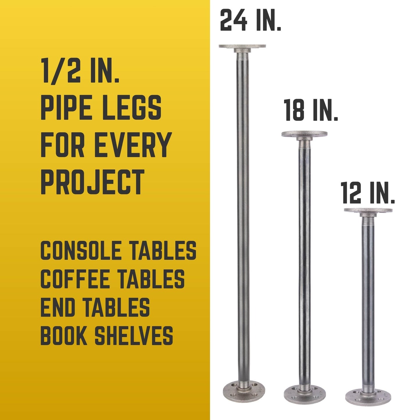 1/2 in. x 18 in. Round Flange Pipe Table Legs - 4 Pack