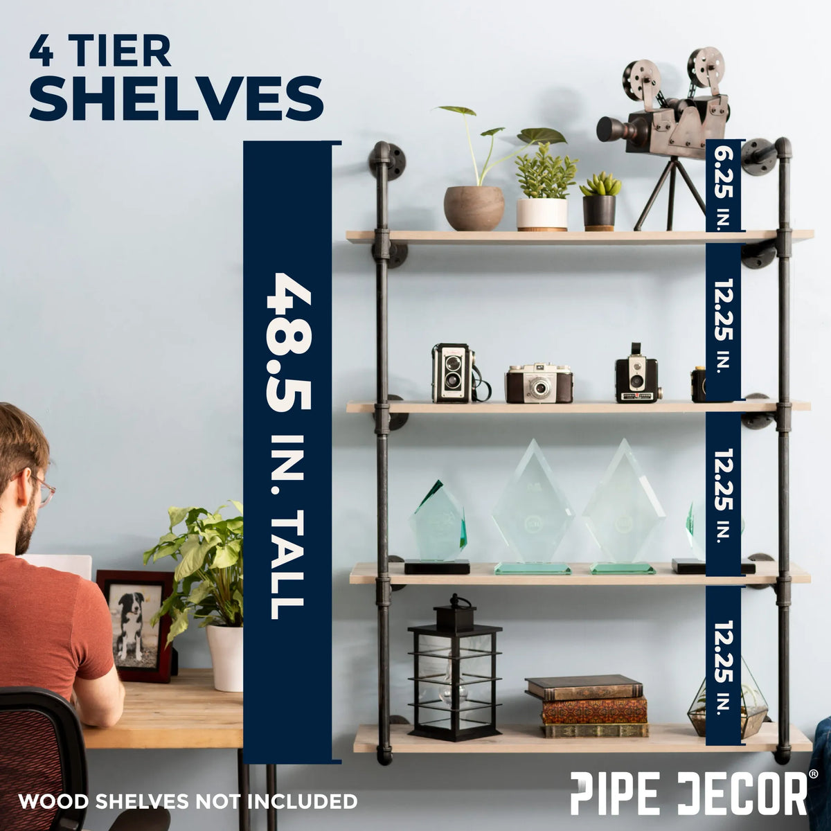 4 -Tier Wall Mounted Shelf By PIPE DECOR - 🆕 New Arrivals, Sellers in Illinois, All Products, Products from Pipe Decor - Little Red General Store