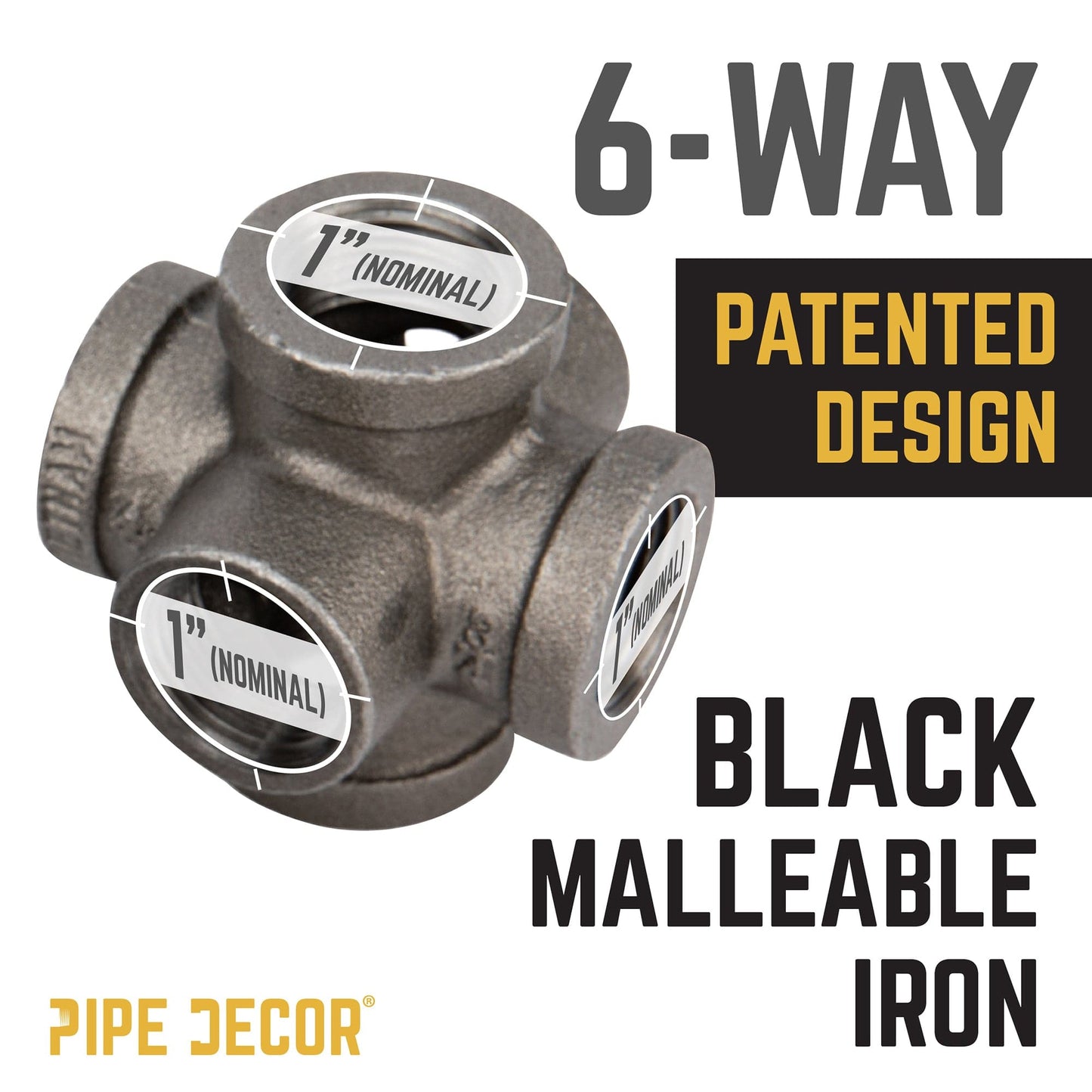 1 in. Black 6-Way Fitting