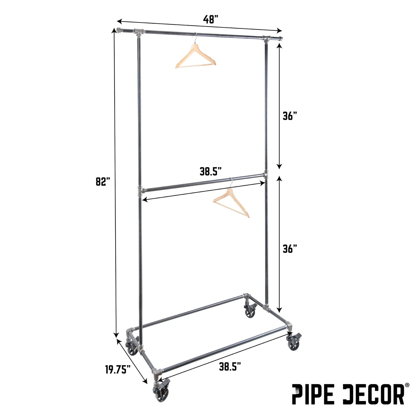 82 in. Rolling Double Rod Clothing Rack