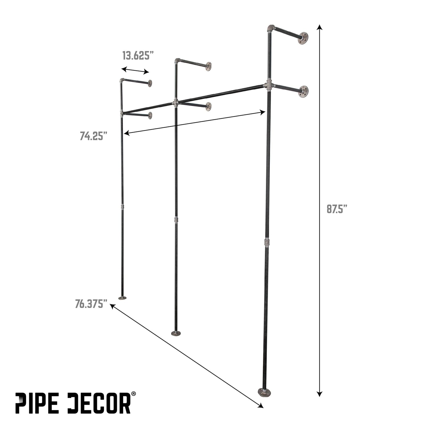 76.375 in. Wall Mounted Clothing Rack, Double