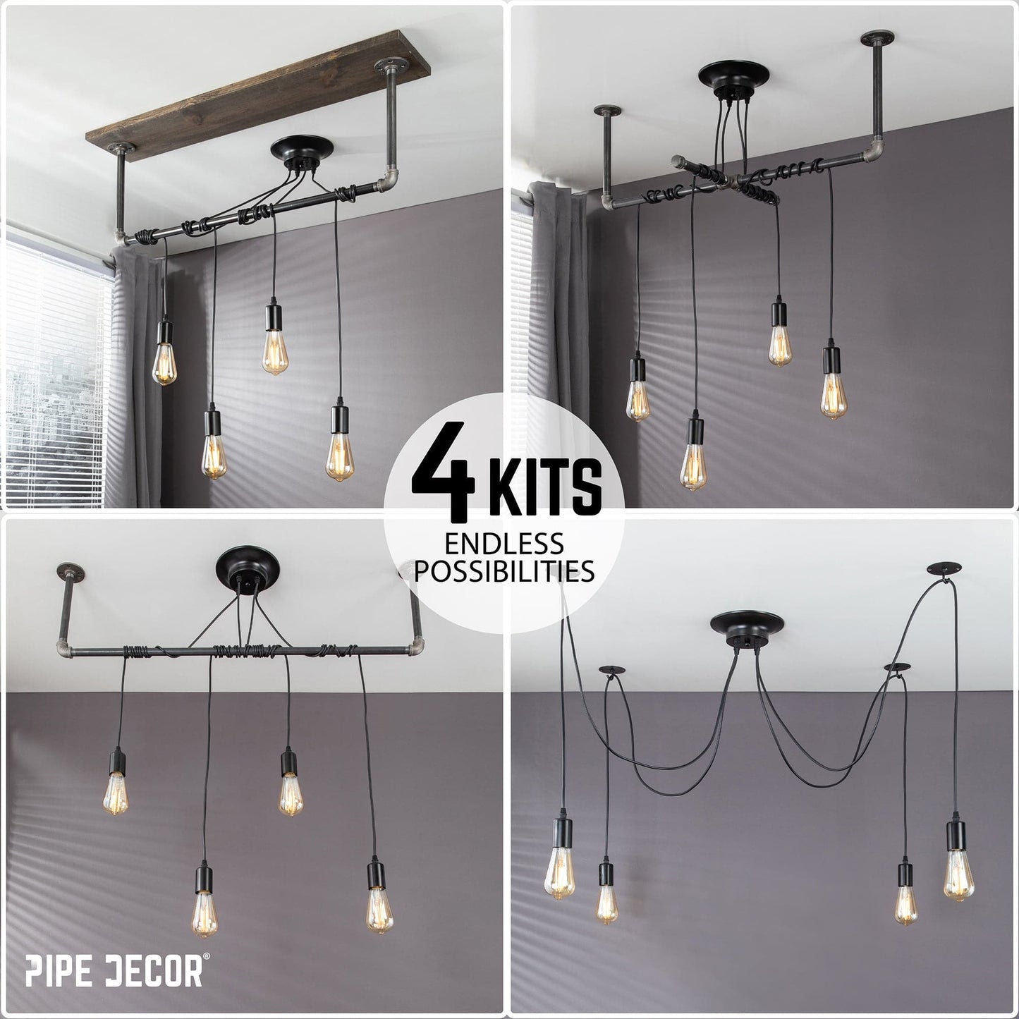 Black Spider Pendant Light with 4 Adjustable Arms