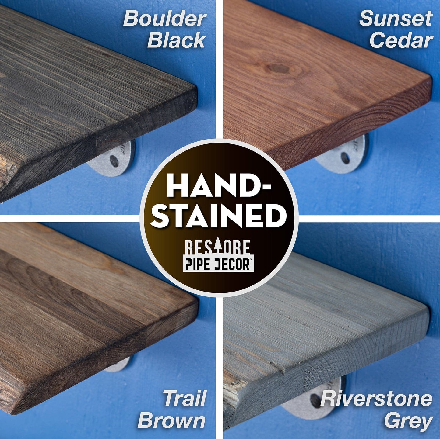 24” Riverstone Grey Live Edge Wood Shelf with L-Shaped Pipe Brackets (2-Pack)