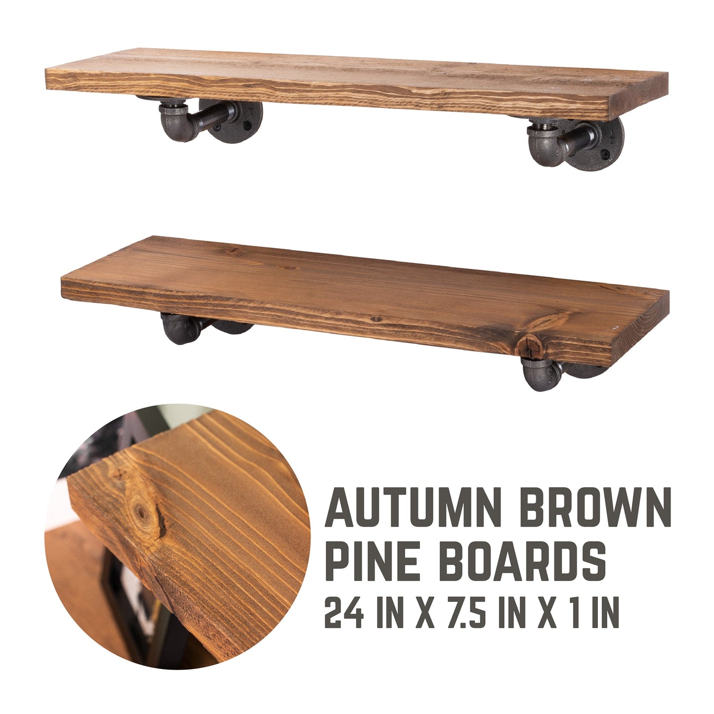 RESTORE Autumn Brown 24 in. Shelves with L-Shaped Brackets