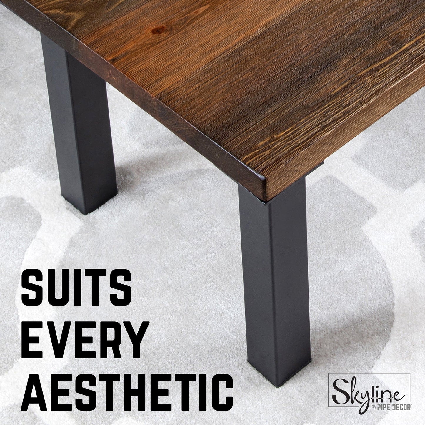 12 in. Skyline Matte Black Square Metal High-Rise Coffee Table Legs - 4 Pack