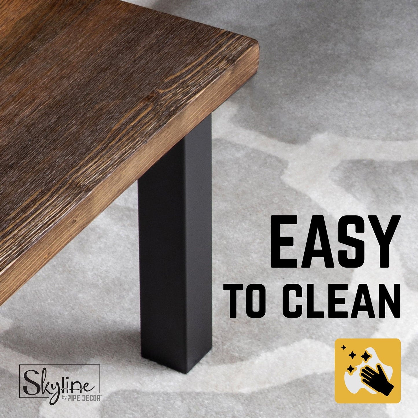 12 in. Skyline Matte Black Square Metal High-Rise Coffee Table Legs - 4 Pack