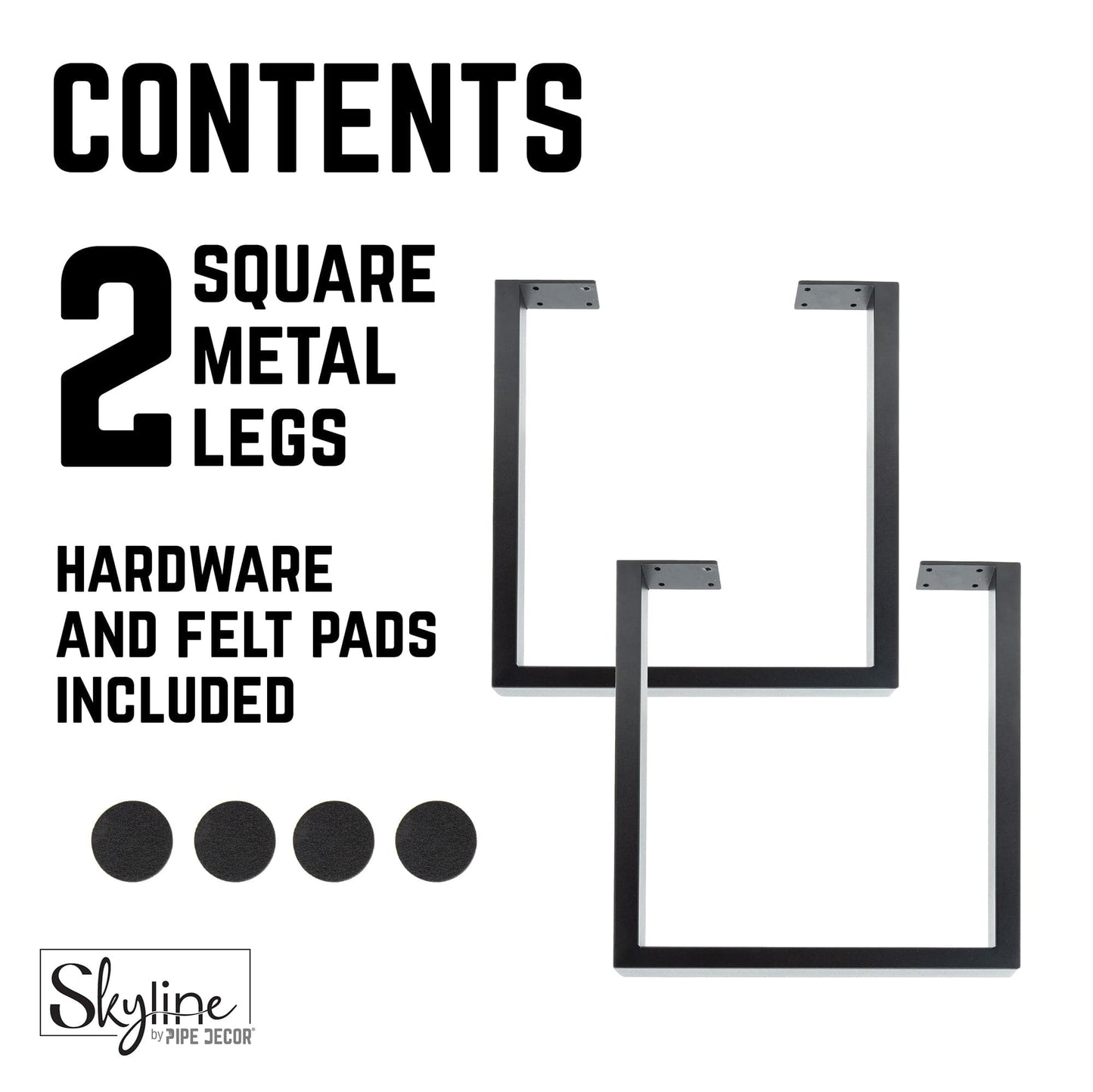 12 in. Skyline Matte Black Square Metal Landscape Coffee Table Legs - 2 Pack