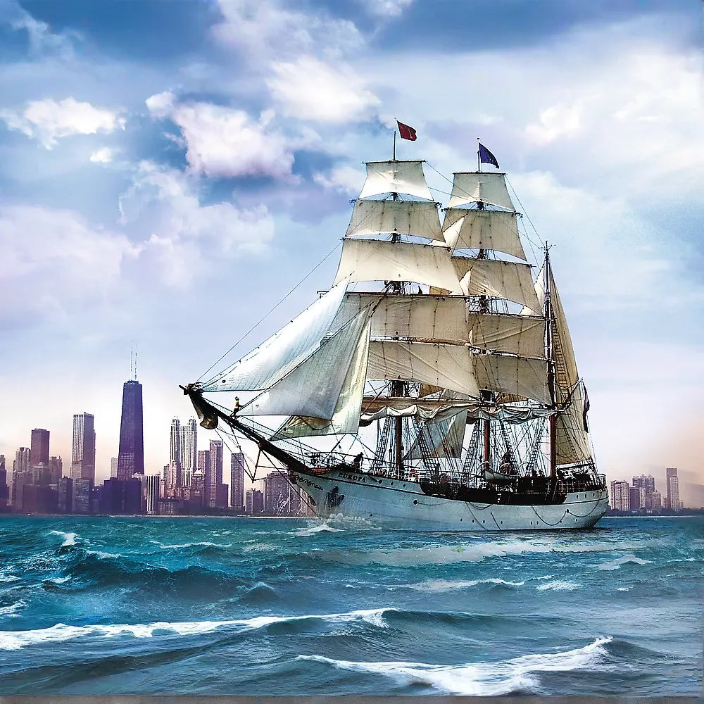 500 Piece Jigsaw Puzzles, Sailing towards Chicago, Lake Michigan, City Skyline, Adult Puzzles, Trefl  37120