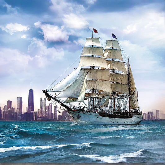 500 Piece Jigsaw Puzzles, Sailing towards Chicago, Lake Michigan, City Skyline, Adult Puzzles, Trefl  37120