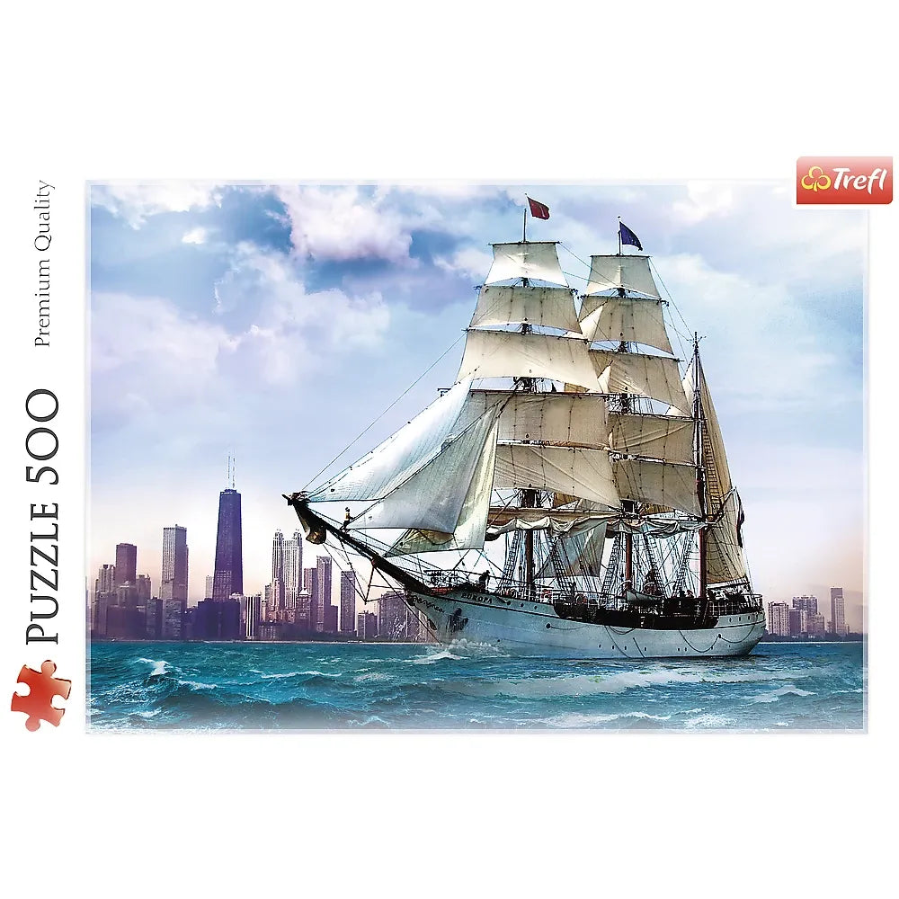 500 Piece Jigsaw Puzzles, Sailing towards Chicago, Lake Michigan, City Skyline, Adult Puzzles, Trefl  37120