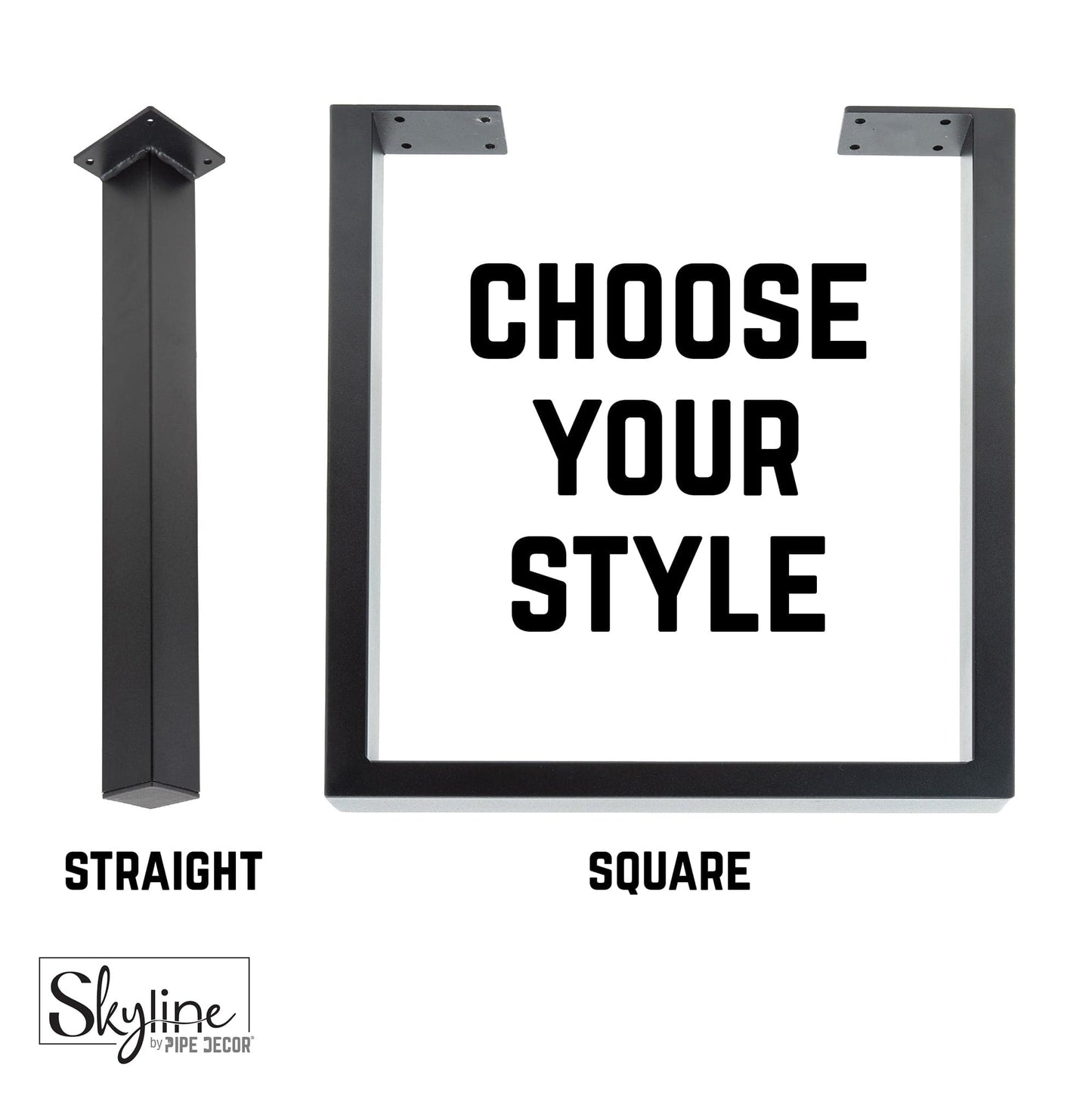 28 in. Skyline Matte Black Square Metal Landscape Dining or Desk Table Legs - 2 Pack