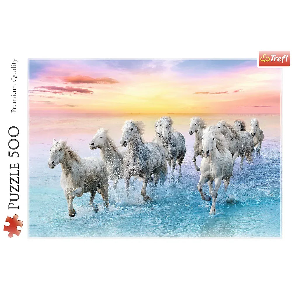 500 Piece Jigsaw Puzzles, Galloping White Horses, Animal Puzzles, Sunset Ocean Puzzle, Adult Puzzles,  Trefl 37289