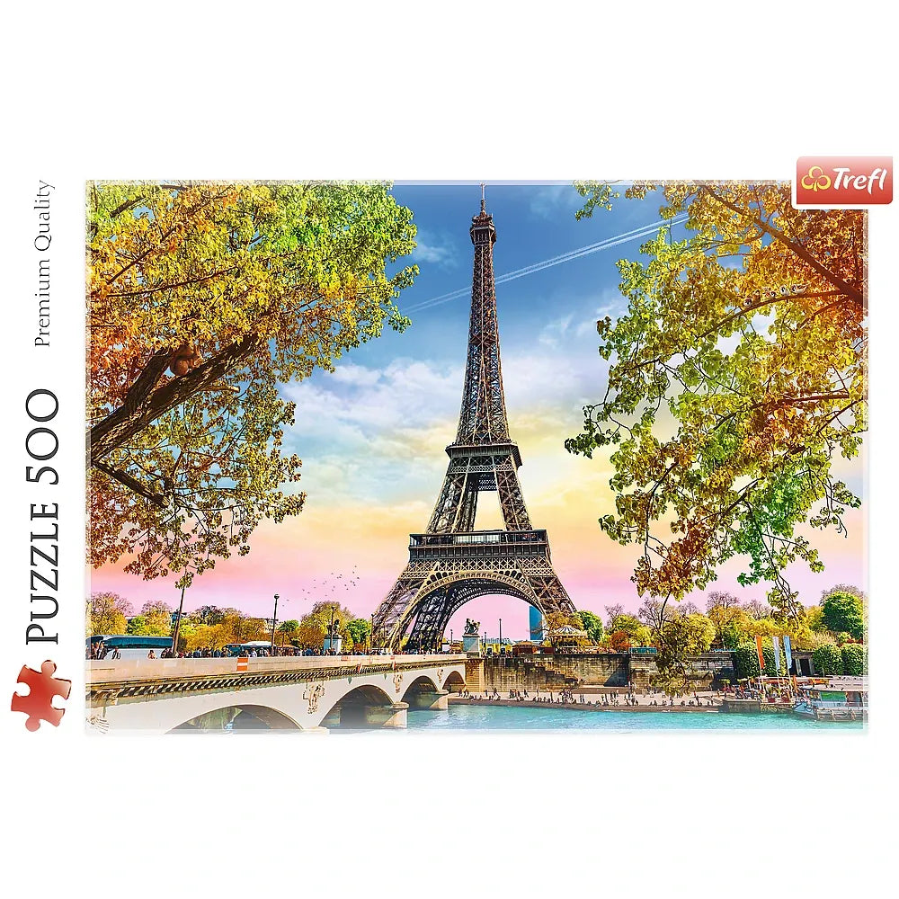 500 Piece Jigsaw Puzzles, Romantic Paris, France, Eiffel Tower in the Fall, Iconic Monuments, Adult Puzzles, Trefl 37330