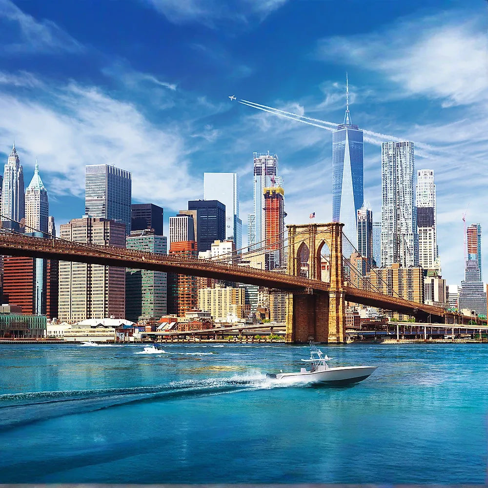 500 Piece Jigsaw Puzzles, View of New York, Puzzle of the USA, City Skyline Puzzle, New York Harbor and Bridge Puzzle, Adult Puzzles, Trefl 37331