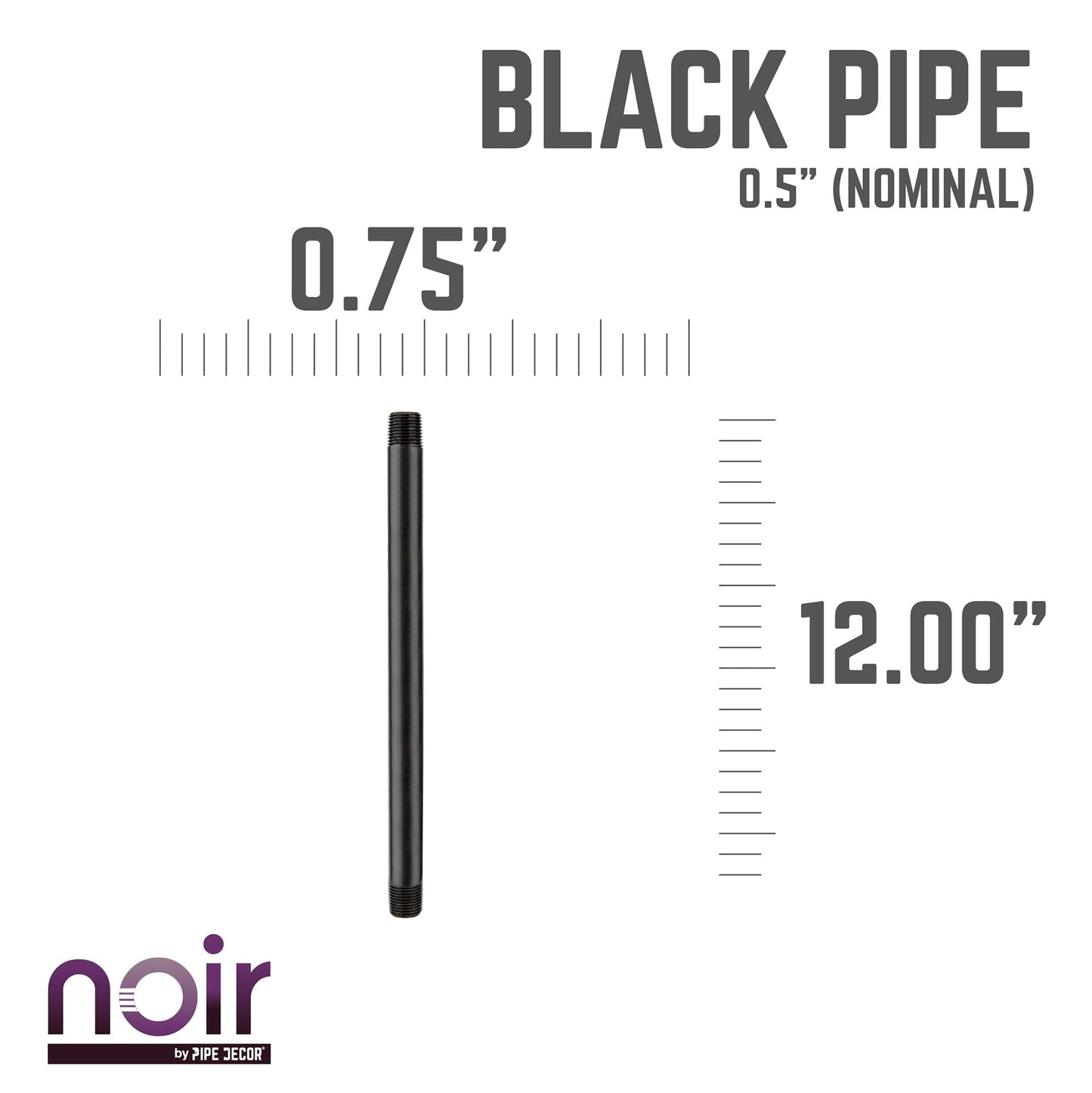 1/2 in. x 12 in. Prefinished Matte Black Pipe