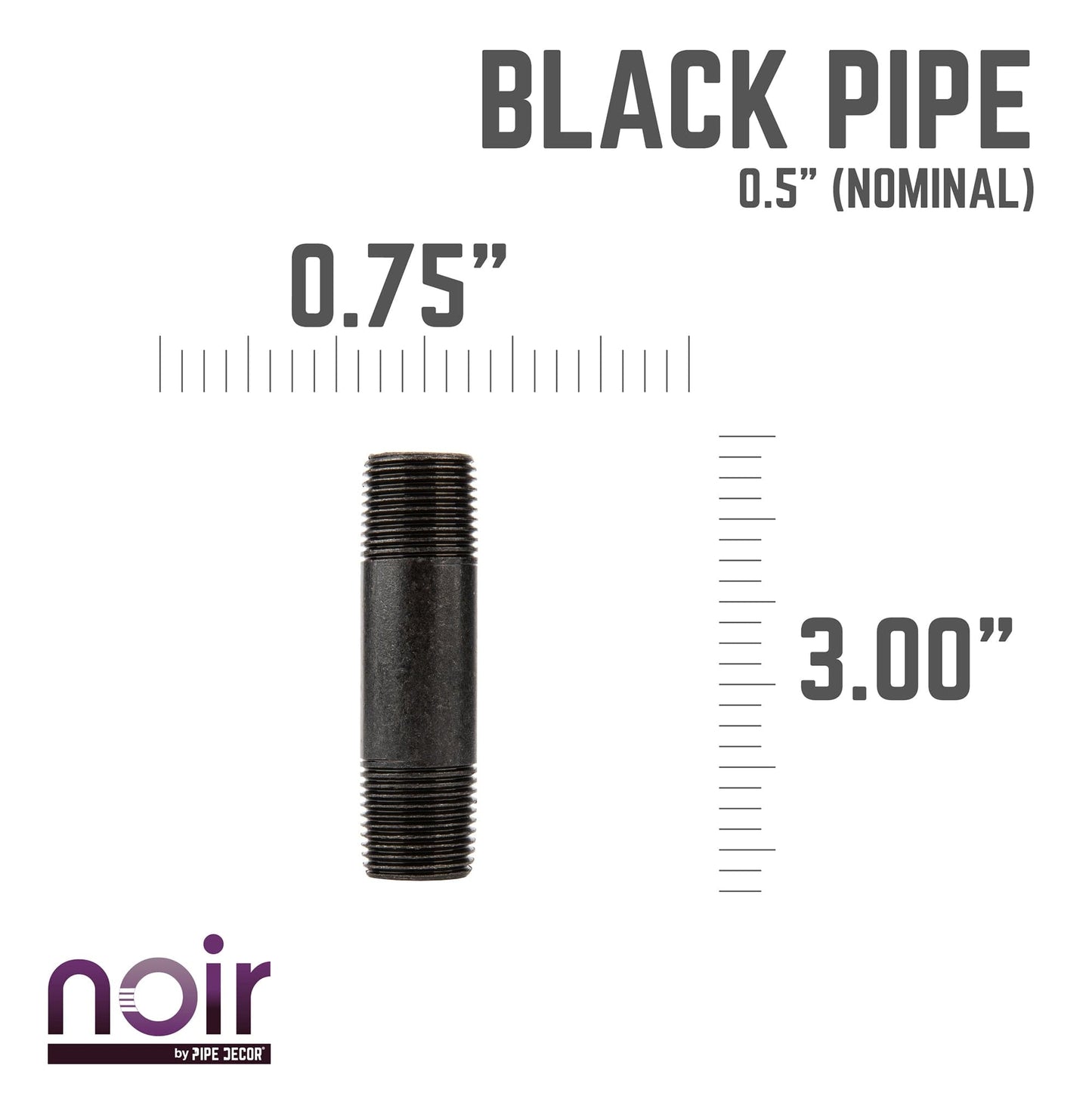1/2 in. x 3 in. Prefinished Matte Black Pipe