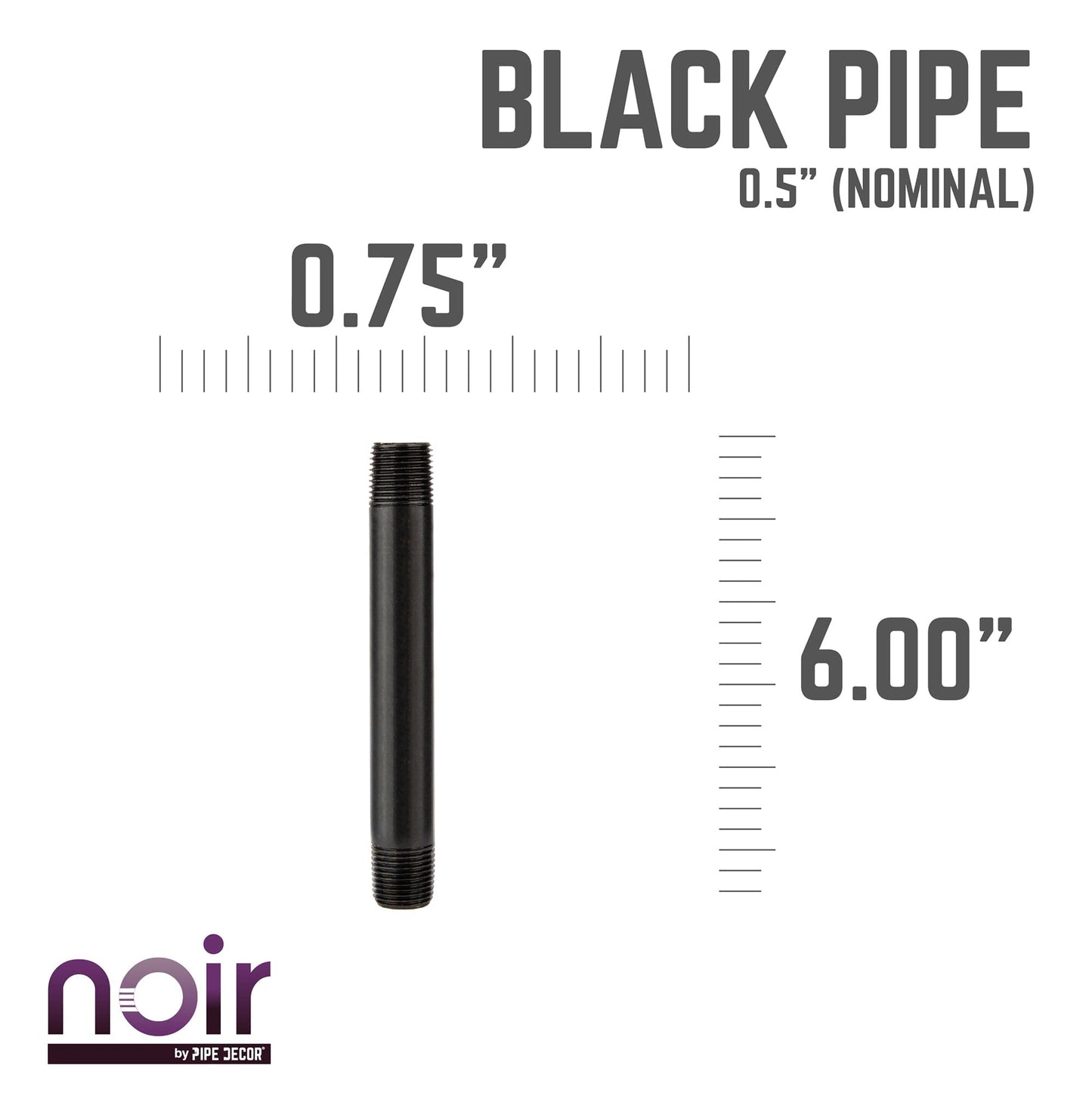 1/2 in. x 6 in. Prefinished Matte Black Pipe