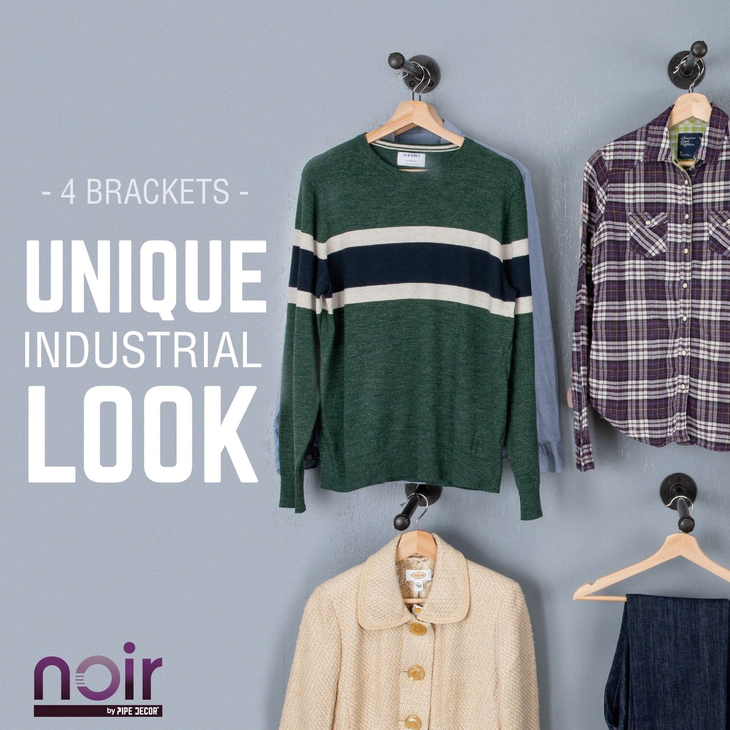 1/2 in. x 12 in. Noir Black Clothing Hanging Bracket Kit, 4 Pack