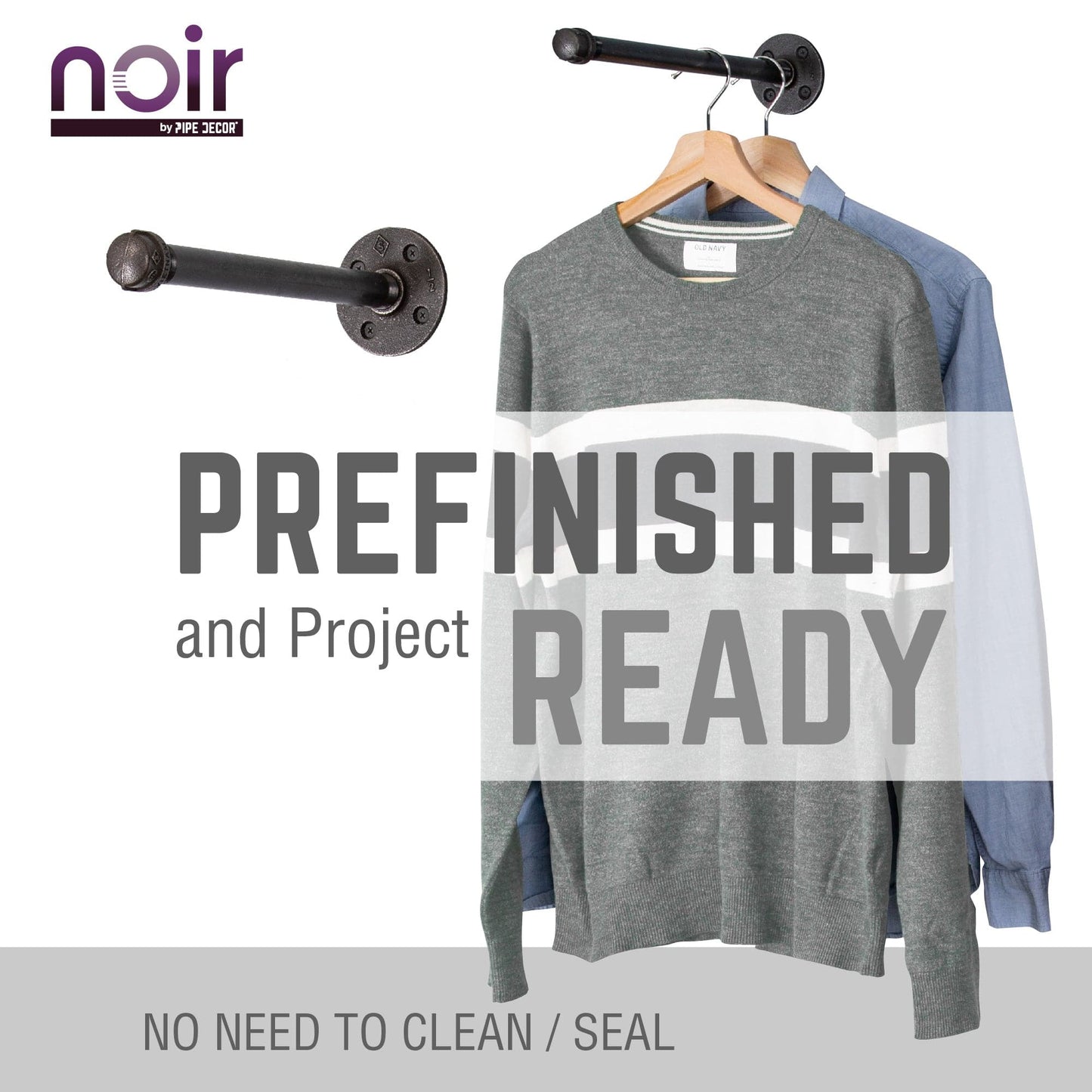 1/2 in. x 12 in. Noir Black Clothing Hanging Bracket Kit, 4 Pack