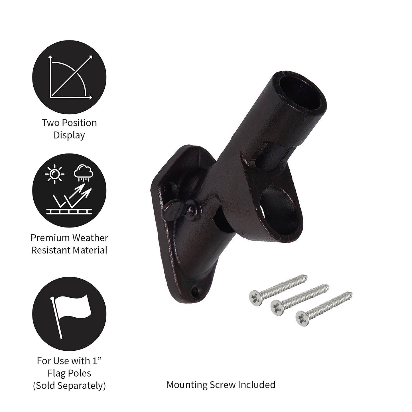 2-Position Cast Iron House Flag Bracket, Black