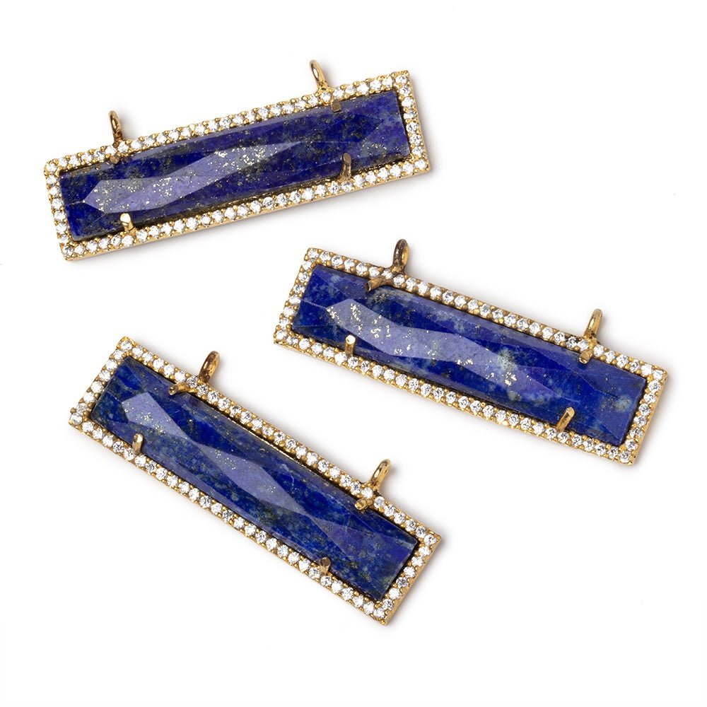 39x10.5mm Vermeil CZ Bezel Lapis Lazuli Bar Connector 1 Focal