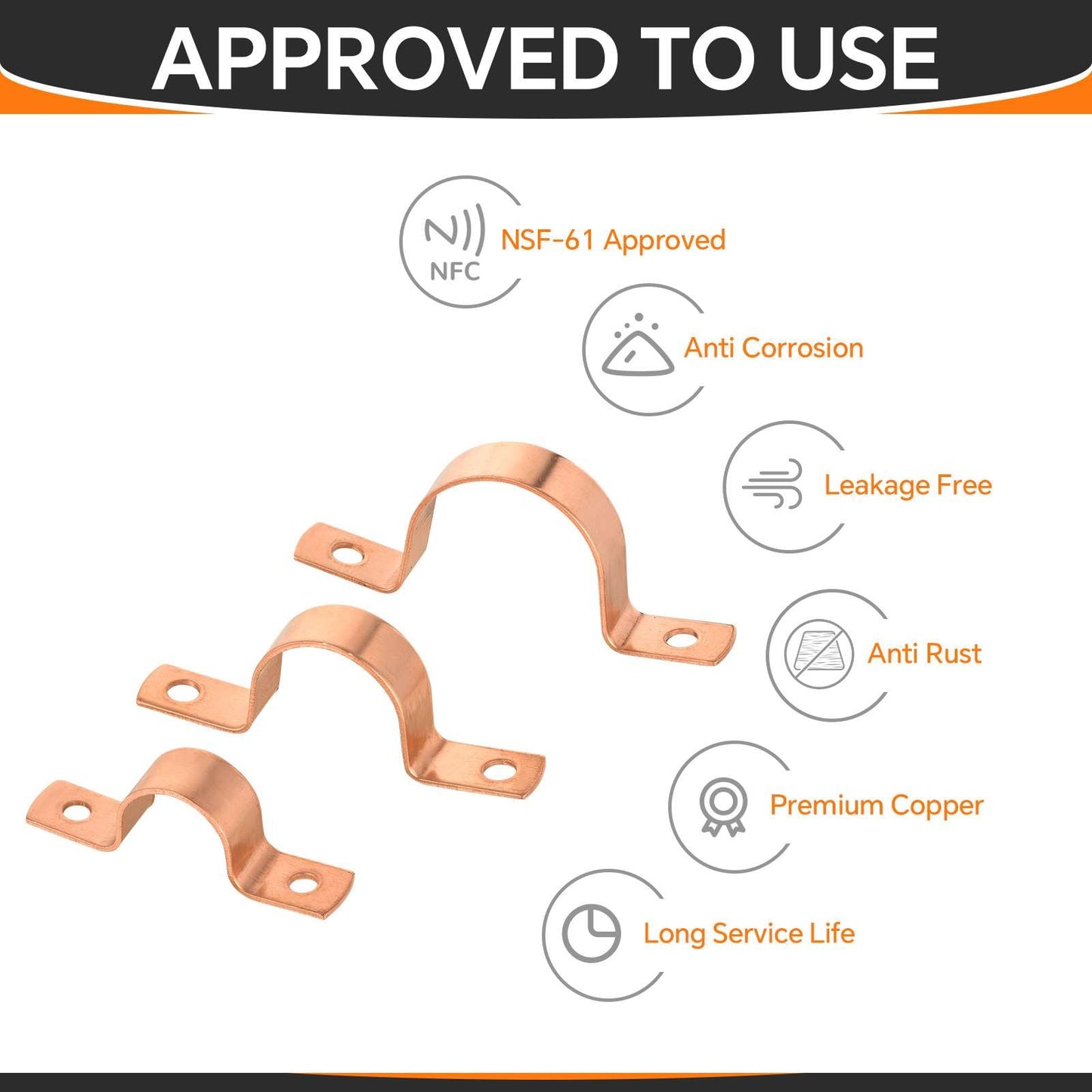 10 Pack 1" Copper Pipe Straps, Two Hole