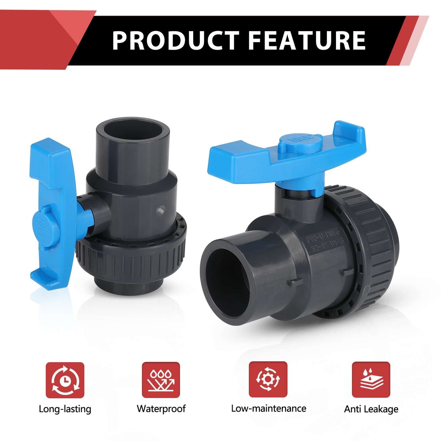 1" PVC Single Union Ball Valve SCH 40/80, Threaded