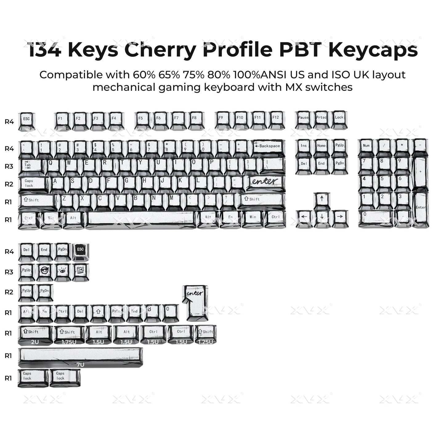 XVX Manga Theme graffiti Cherry Profile Dye-Sub PBT Keycaps