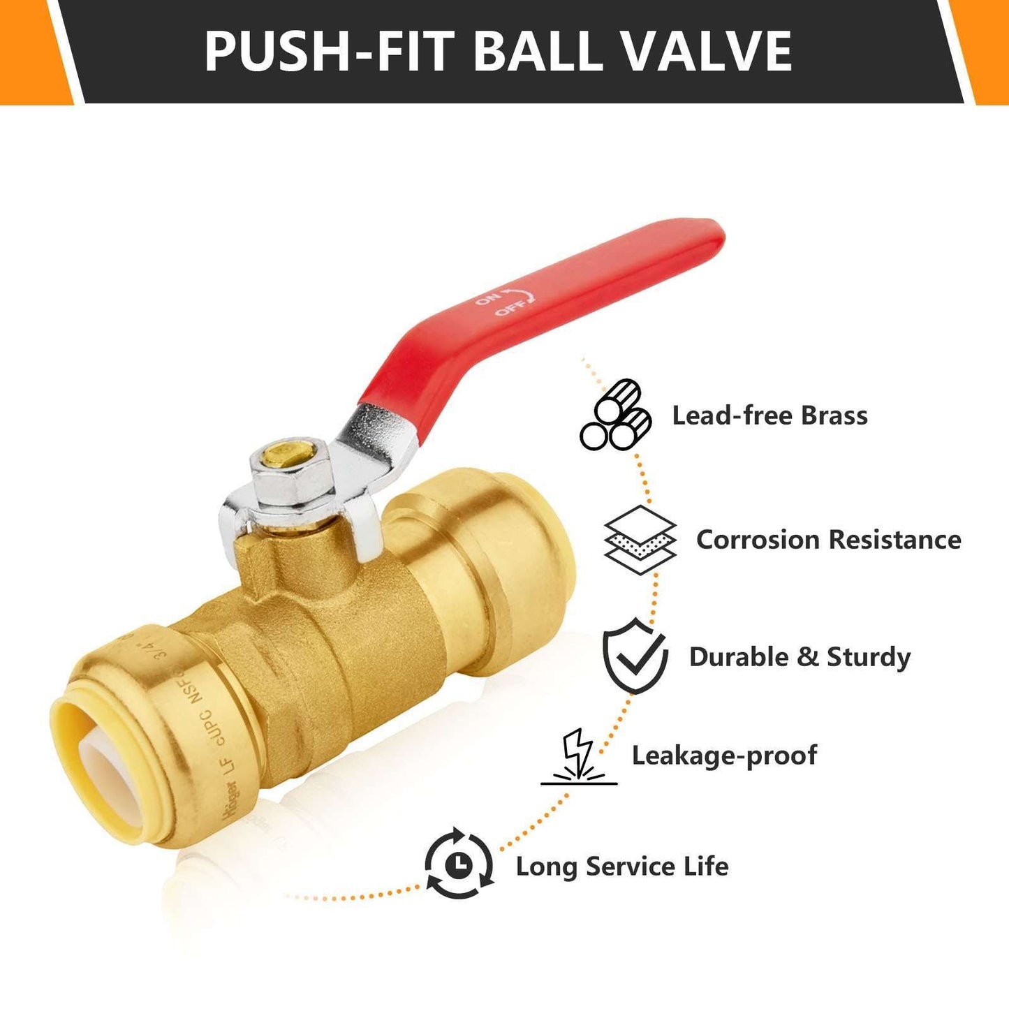 1" Push Fit Ball Valve, Red (Lead Free)