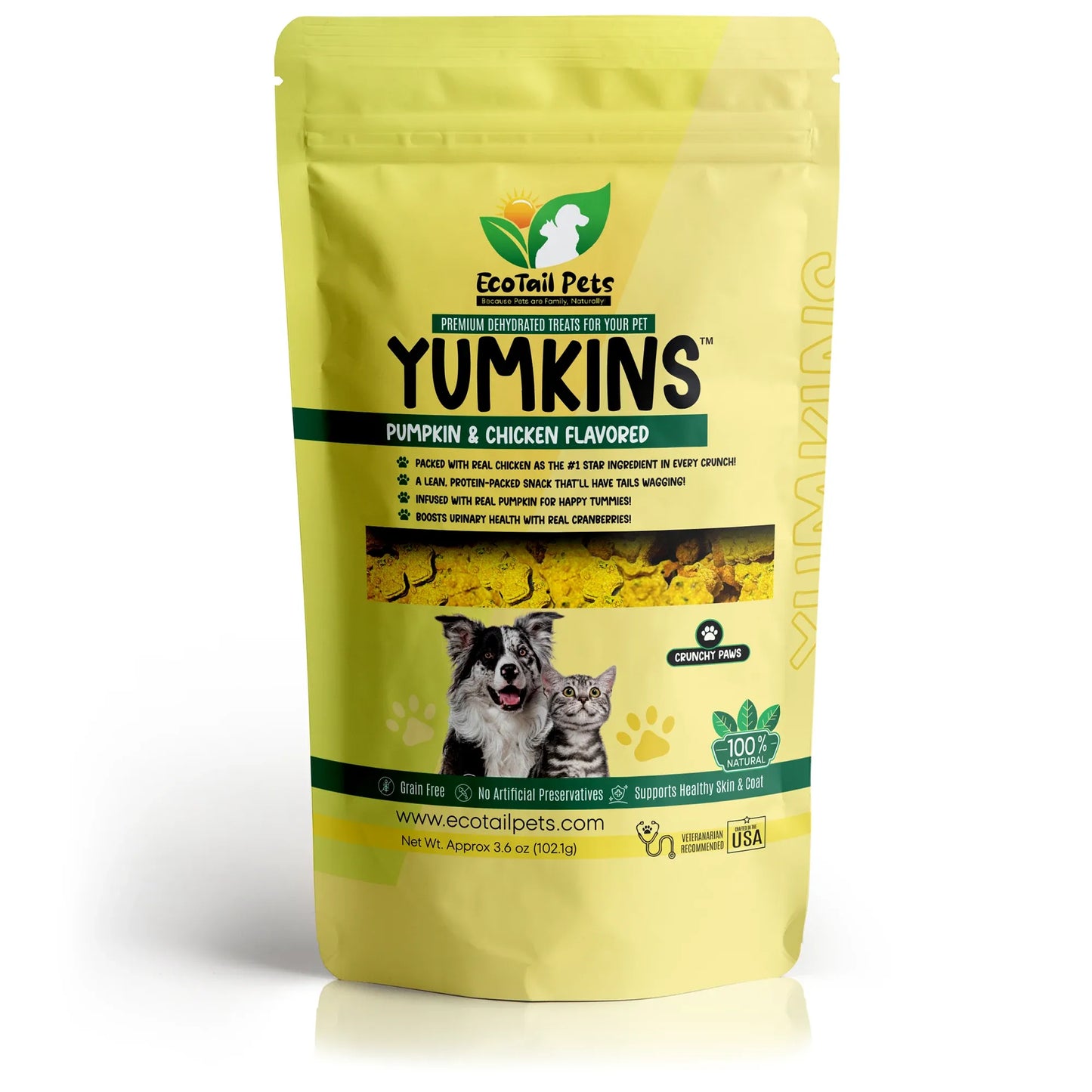 𝗦𝗨𝗕𝗦𝗖𝗥𝗜𝗣𝗧𝗜𝗢𝗡 • Yumkins™: Pumpkin & Chicken Flavored Paws (Dogs and Cats) – Medium Size Single Pouch -3.6oz