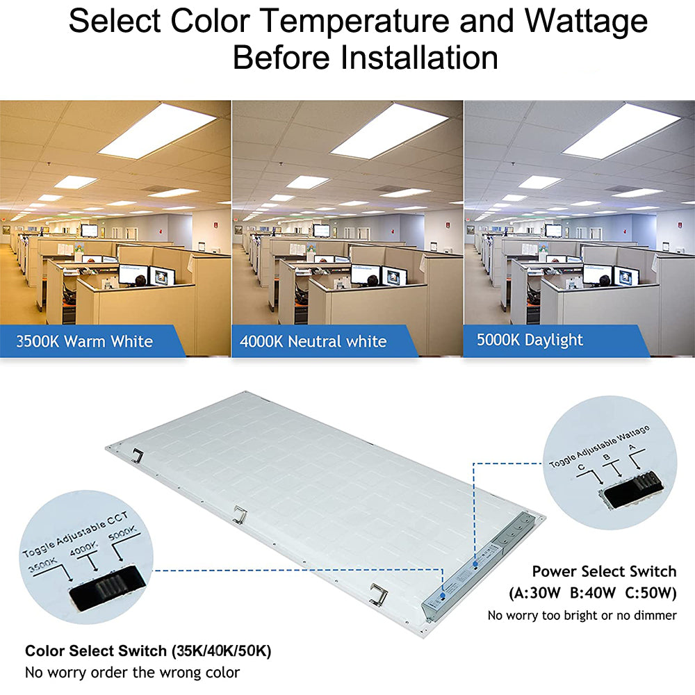 2x4 LED Backlit Panel Light, 30W 40W 50W 60W 72W Tunable, 3000K 3500K 4000K 5000K 6500K CCT Rotatable, Dimmable Drop Ceiling Lights DLC Listed-4 Pack