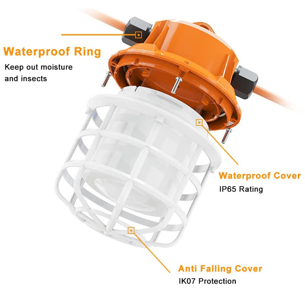 100FT LED Work String Lights, 100W 10000LM 5000K AC100-277V Industrial Grade Construction String Light for Jobsite with 10 Bulbs & Hooks, ETL Listed