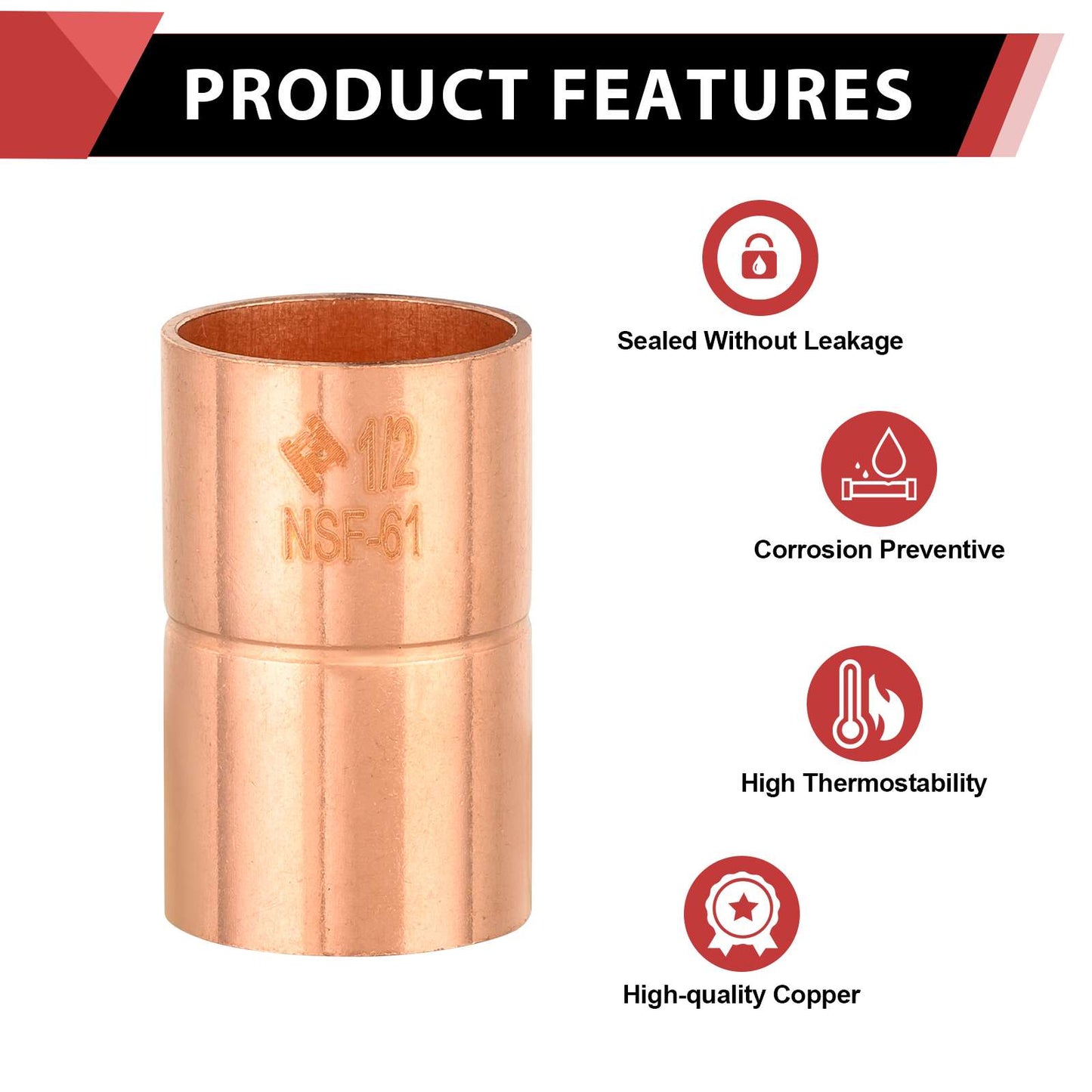 1-1/2" Copper Coupling With Rolled Stop