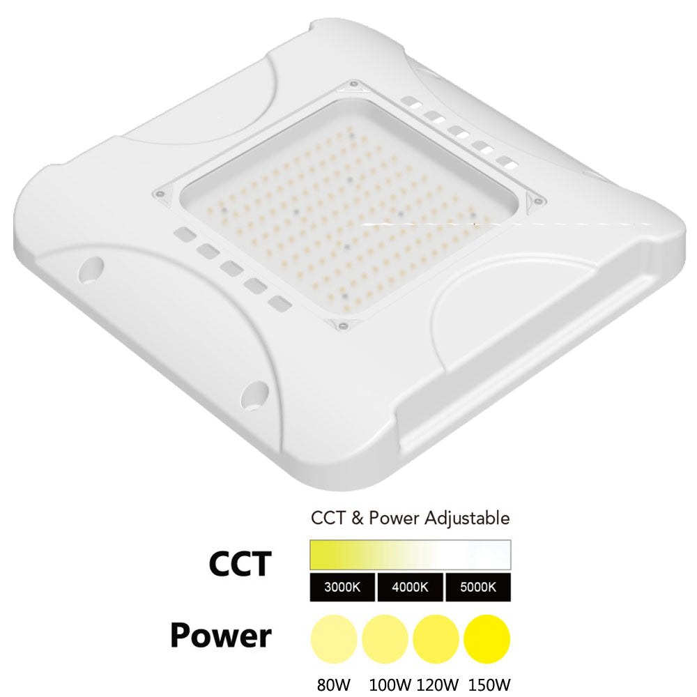 LED Canopy Ceiling Light Power Adjustable 80W 100W 120W 150W Color Tunable 3000K 4000K 5000K 1-10V Dimming Gas Station Light Fixture ETL DLC Approved