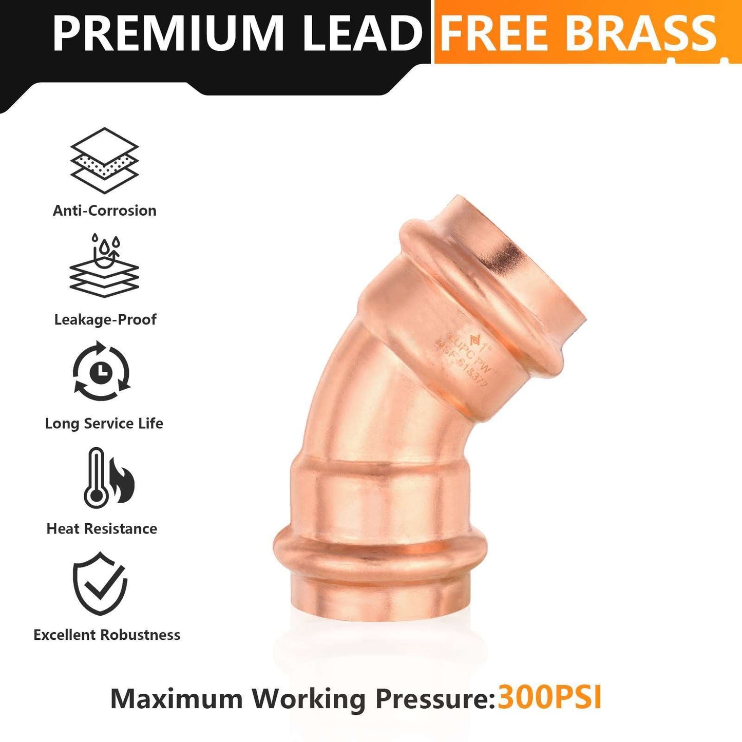 1" Press Copper 45° Elbow (Lead Free)