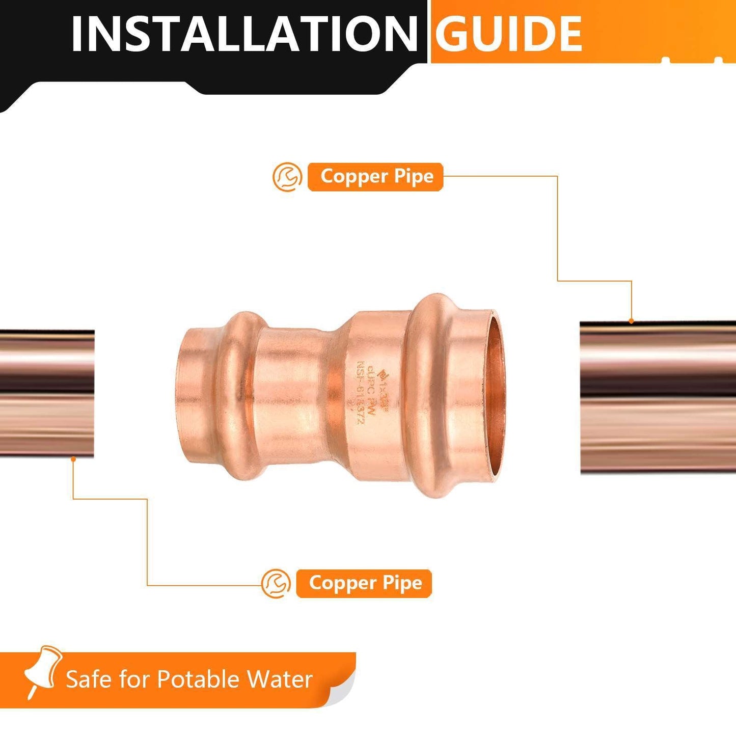 1" x 3/4"  Copper Press x Press Coupling NO Stop (Lead Free)