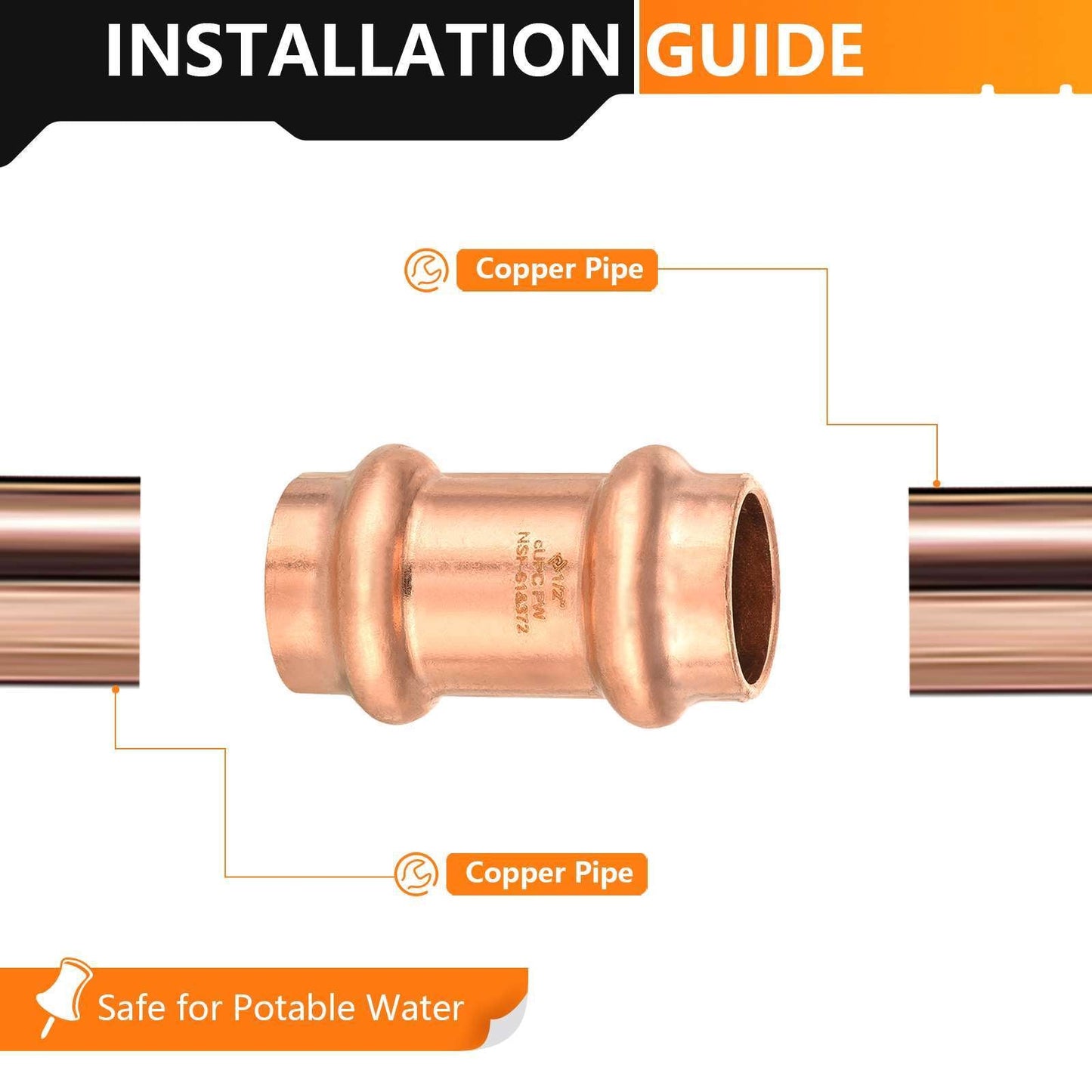 1/2" Press Copper Coupling w/Stop (Lead Free)
