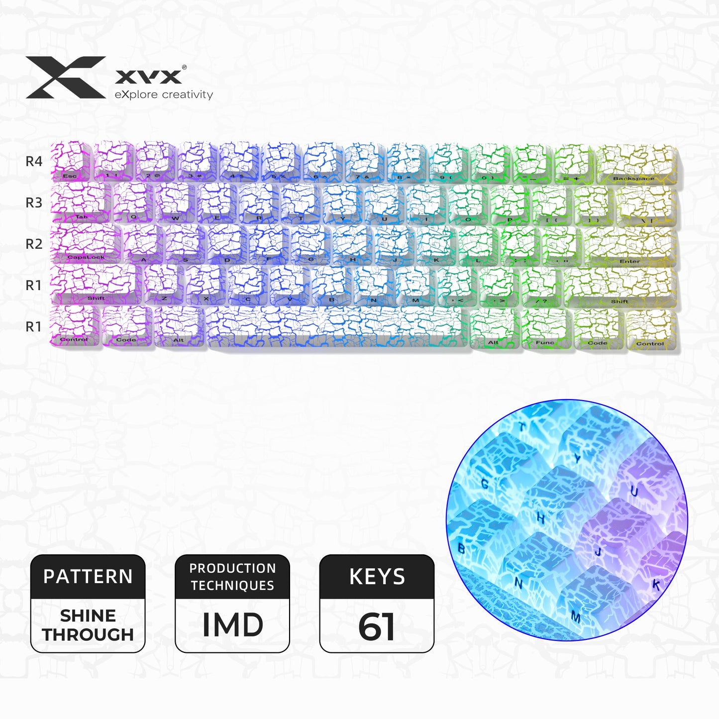 XVX Ice Crack series Pattern Shine-Through OEM Profile IMD-Tech Keycap Set