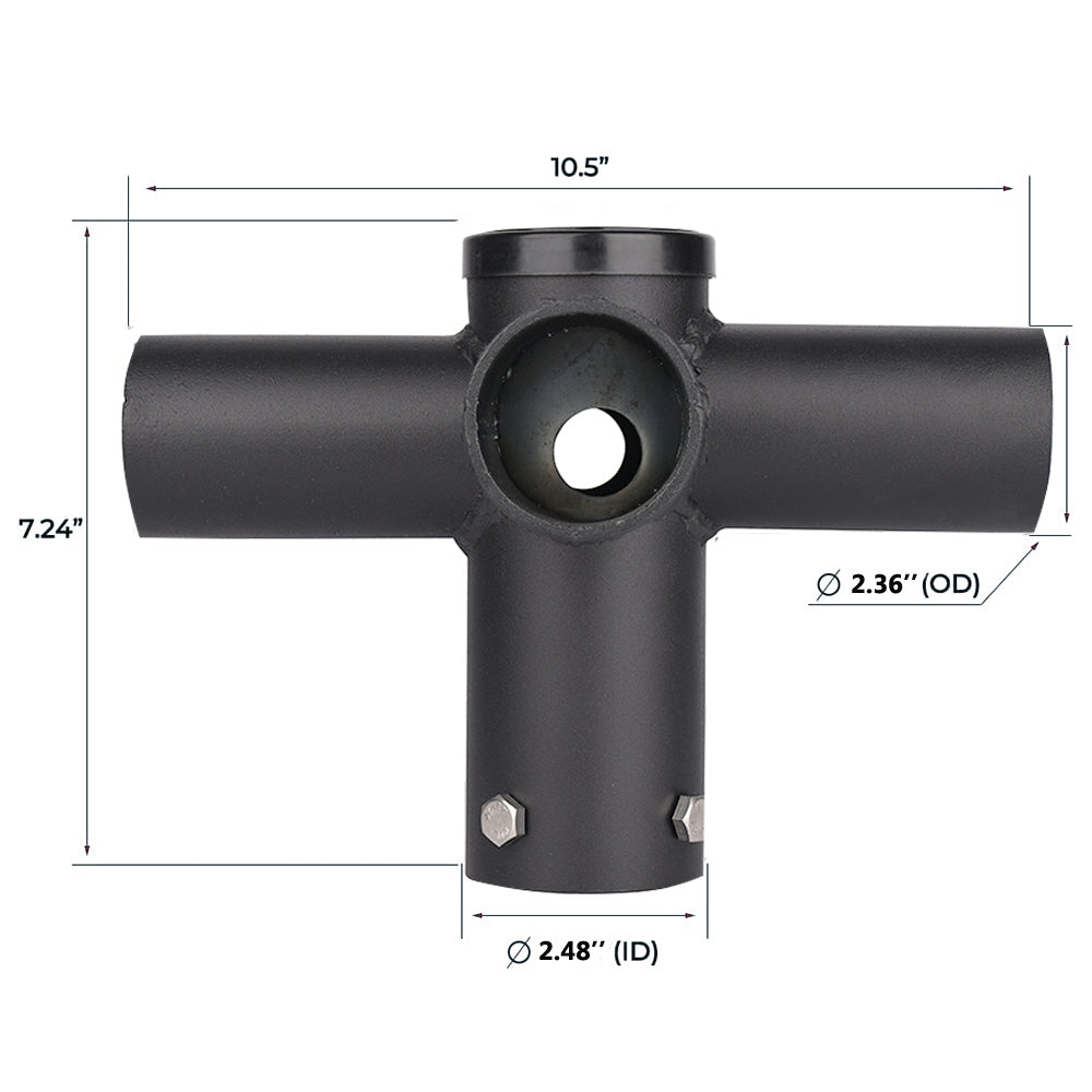 90 Degree Tenon Adapter with 4 Horizontal Tenons,Cross Shape Light Pole Bracket with 2-3/8 inch Tenon,Dark Brown Post Top Mount for Parking Lot Lights