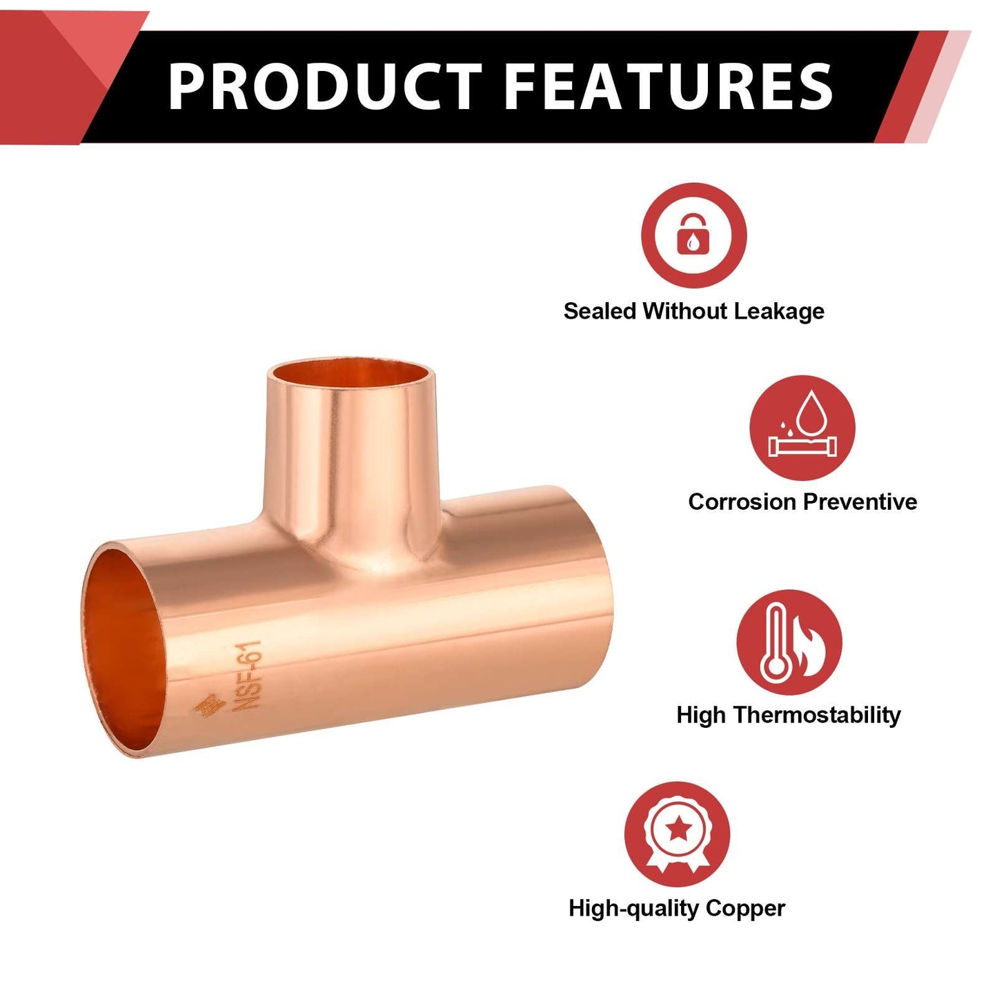 1-1/4" X 1-1/4" X 1" Copper Reducing Tee