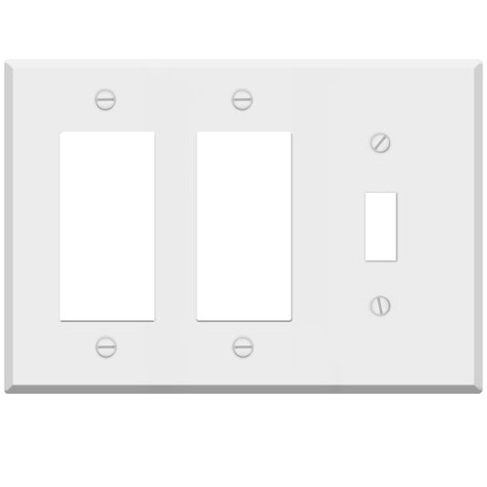 3-Gang White Metal Wall Plate – 2 Decora® (Rocker/GFCI) + 1 Toggle Switch | Standard Size