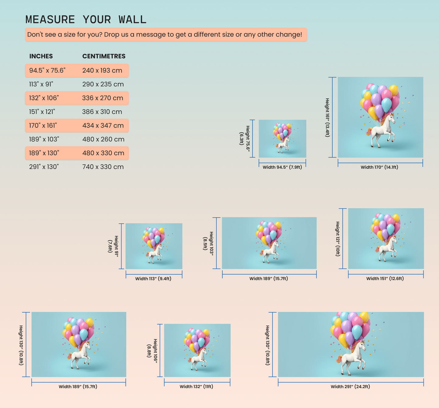Colorful Balloons Horse Wall Mural