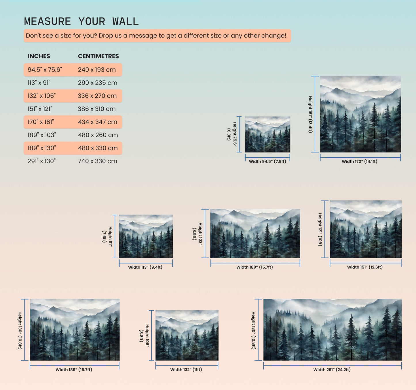 Foggy Forest Mountains Mural